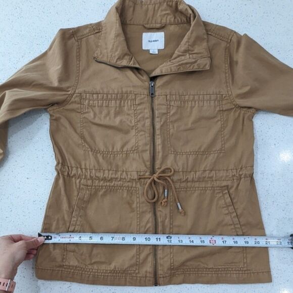 Old Navy Woman Brown Tan Utility Jacket Full Zip Drawstring Waist Pockets Fall M - Picture 4 of 9